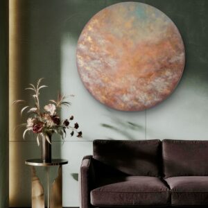 Originalt stort rundt maleri 120 cm titled Wings of Dreams af Linda Vestergaard
